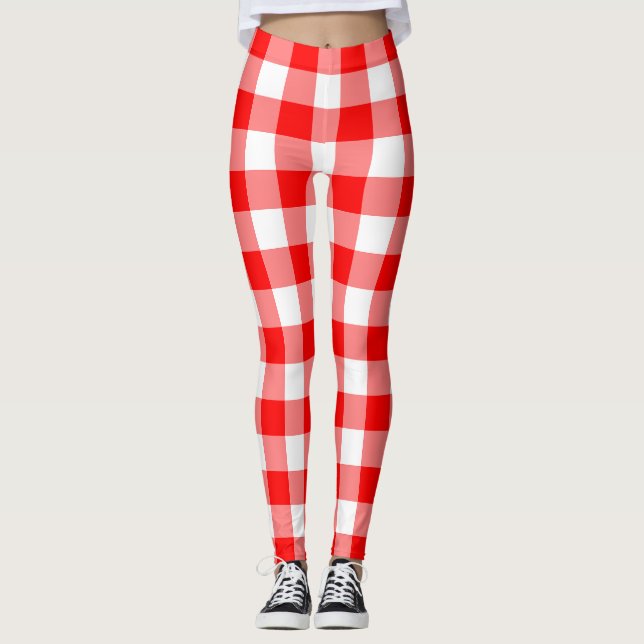 Leggings Cheques de Gingham de tamaño grande en rojo y blan (Anverso)