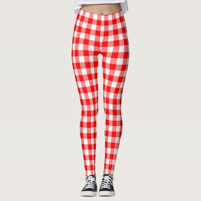 Leggings Cheques de Gingham de tamaño medio rojo y blanco (Anverso)