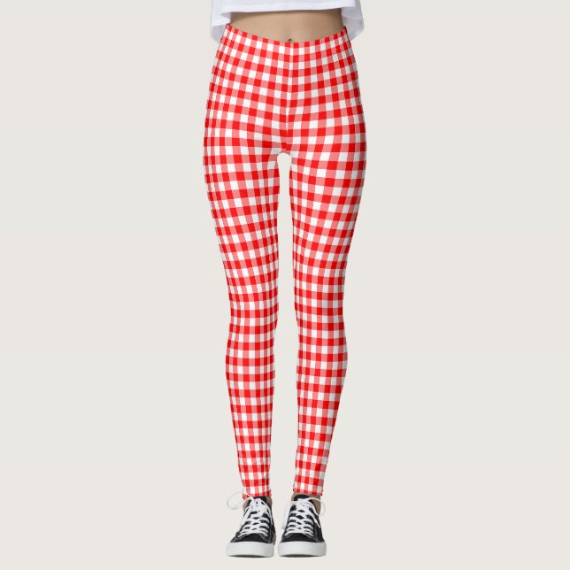 Leggings Cheques de Gingham de tamaño pequeño rojo y blanco (Anverso)
