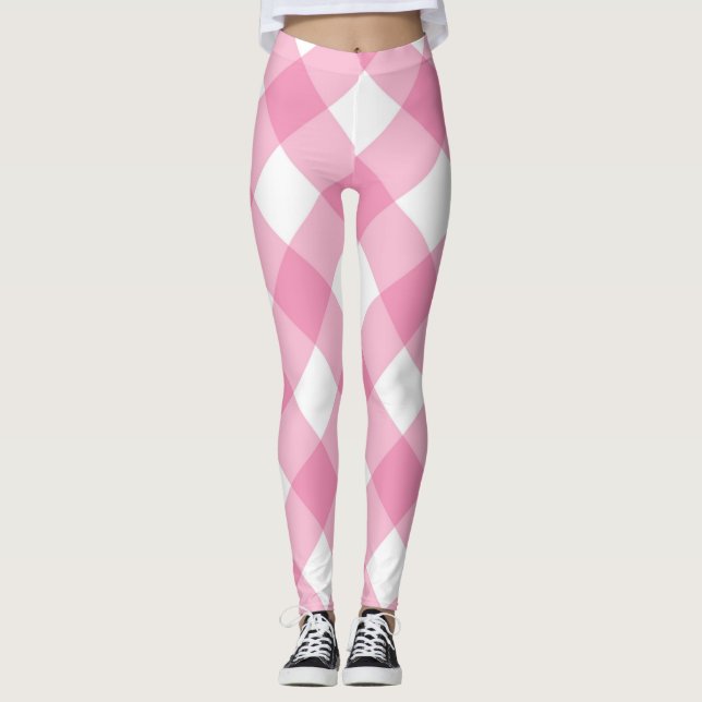 Leggings Cheques rosa y blanco Bonito leggen femenino (Anverso)