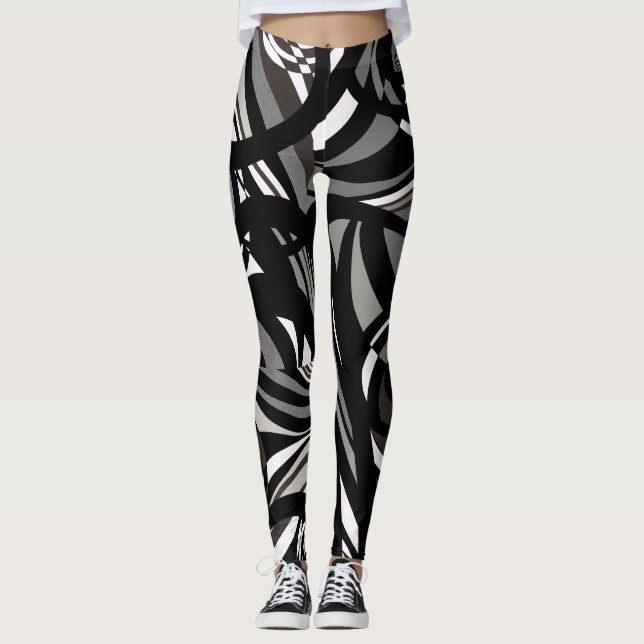Leggings Cheques salvajes y batidos de blanco y gris negro (Anverso)