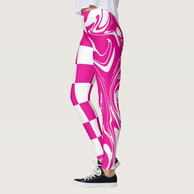 Leggings Cheques y muelles en magenta y blanco (Izquierda)