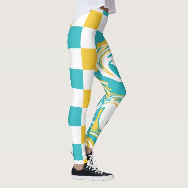 Leggings Cheques y muelles turquesa, amarillo y blanco (Derecha)