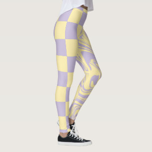 Leggings Cheques y Swirls - Amarillo Pastel y Púrpura