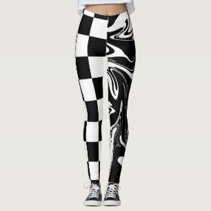 Leggings Cheques y Swirls - Blanco y negro