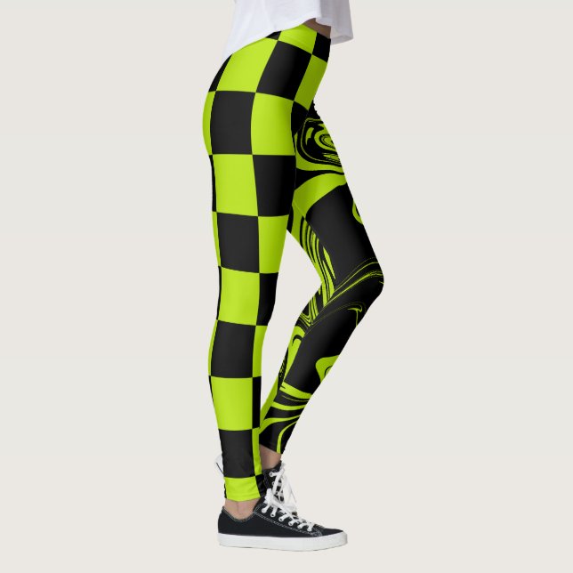 Leggings Cheques y Swirls - Lime Green y Black (Derecha)