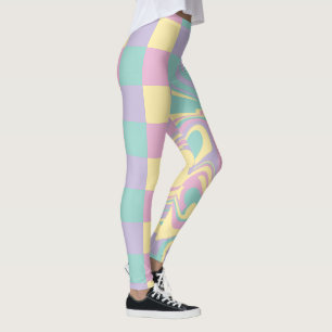 Leggings Cheques y Swirls Pastel Rosa, Amarillo, Púrpura y