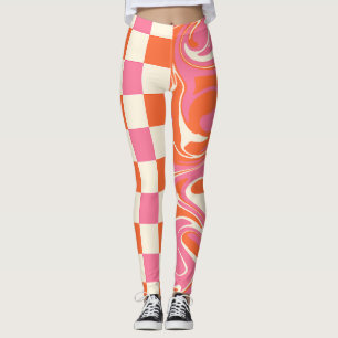 Leggings Cheques y Swirls - rosa, Naranja y crema