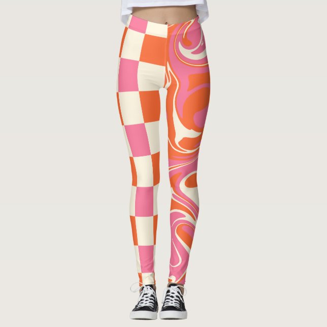 Leggings Cheques y Swirls - rosa, Naranja y crema (Anverso)