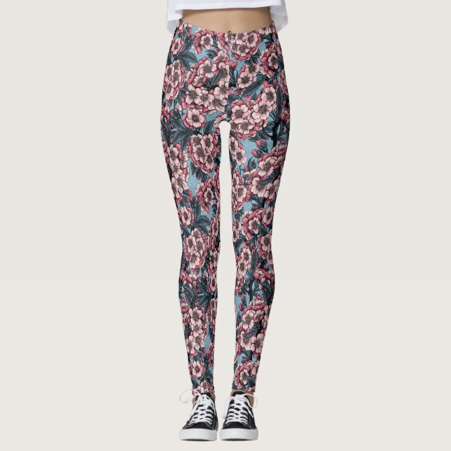Leggings Cherry blossom in pink and blue (Anverso)