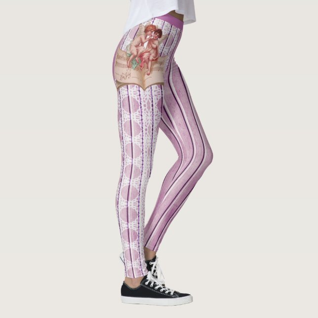 Leggings Cherubres Angels White Lace Lilac Pink Purple Stri (Derecha)