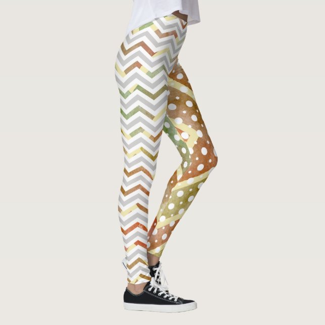 Leggings Chevron de acuarela verde marrón, garras de puntos (Derecha)