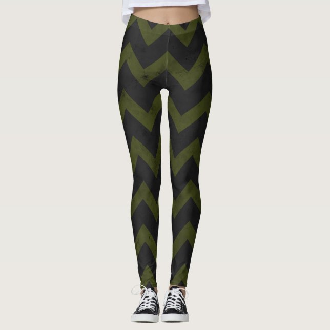Leggings Chevron de color gris oscuro del ejército verde (Anverso)