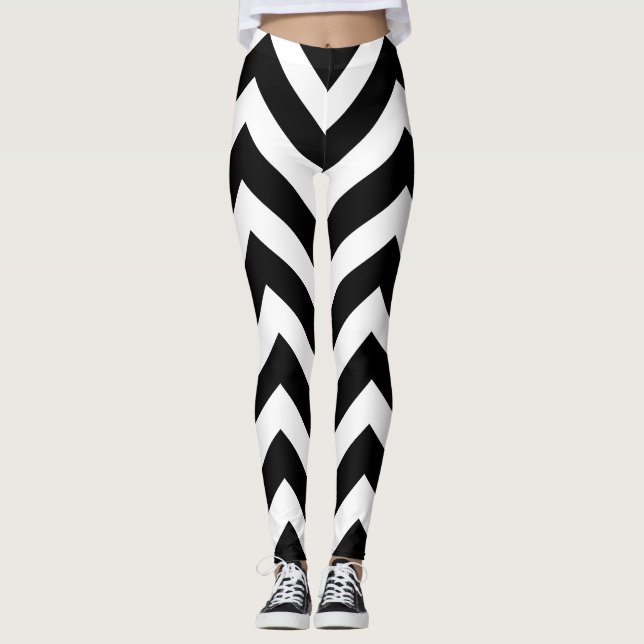Leggings Chevron de gran tamaño negro y blanco (Anverso)