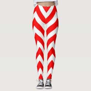 Leggings Chevron de gran tamaño rojo y blanco