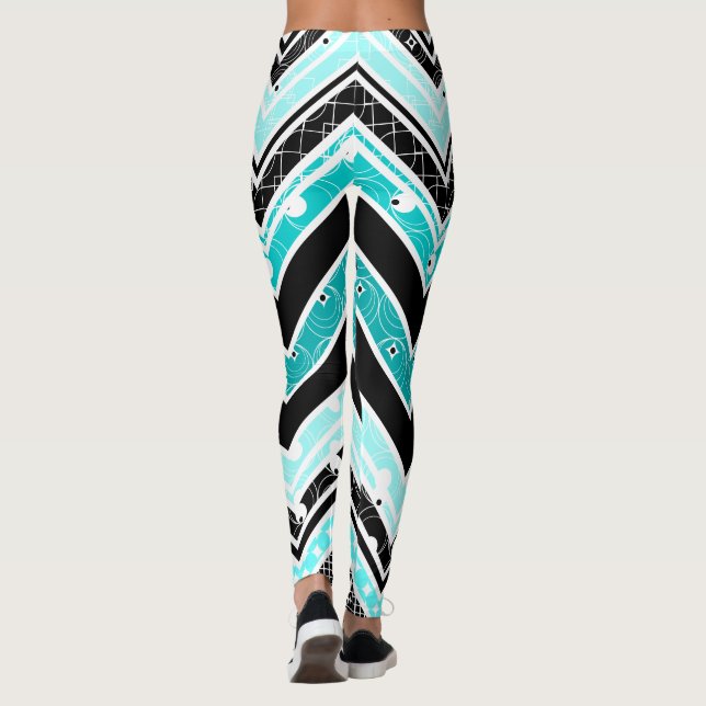 Leggings Chevron de la turquesa, blanco y negro (Reverso)