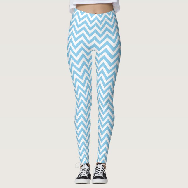 Leggings Chevron de tamaño pequeño azul y blanco bebé (Anverso)