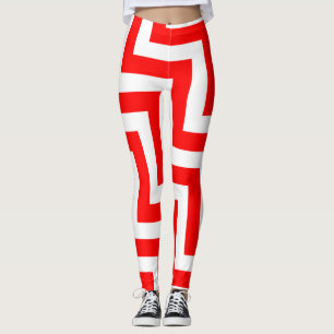 Leggings Chevron Diagonal de gran tamaño rojo y blanco