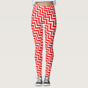 Leggings Chevron diagonal de tamaño pequeño rojo y blanco
