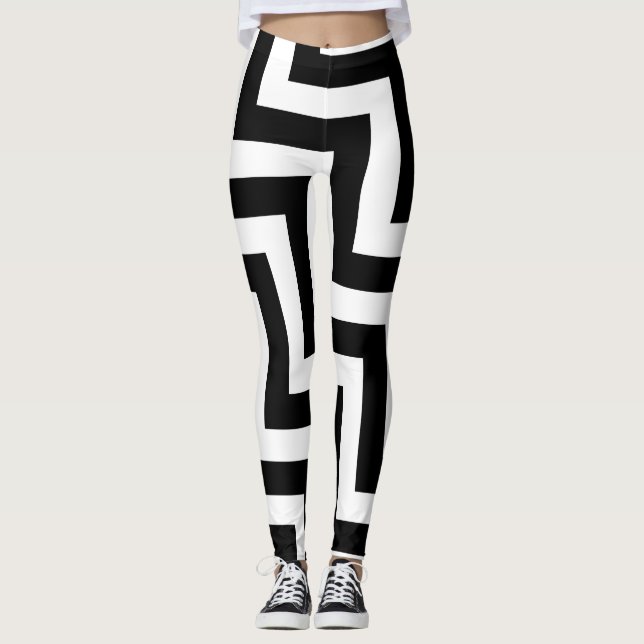 Leggings Chevron diagonal grande negro y blanco (Anverso)