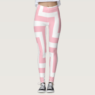 Leggings Chevron diagonal grande rosa y blanco