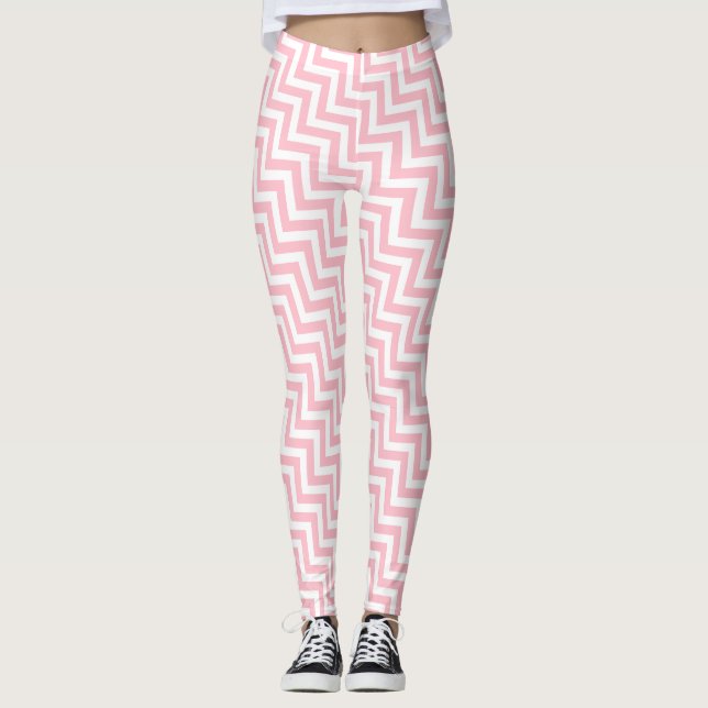 Leggings Chevron diagonal rosa y blanco pequeño (Anverso)