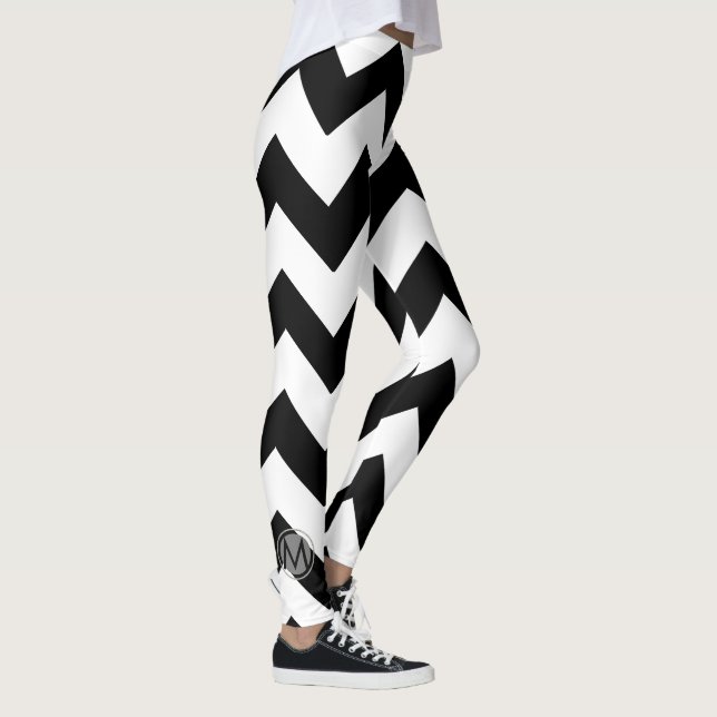 Leggings Chevron L Pattern Cute Monogramado Piernas Negras (Derecha)