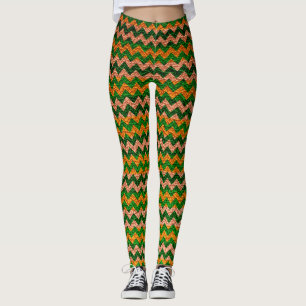 Leggings Chevron verde amarillo cuero moderno