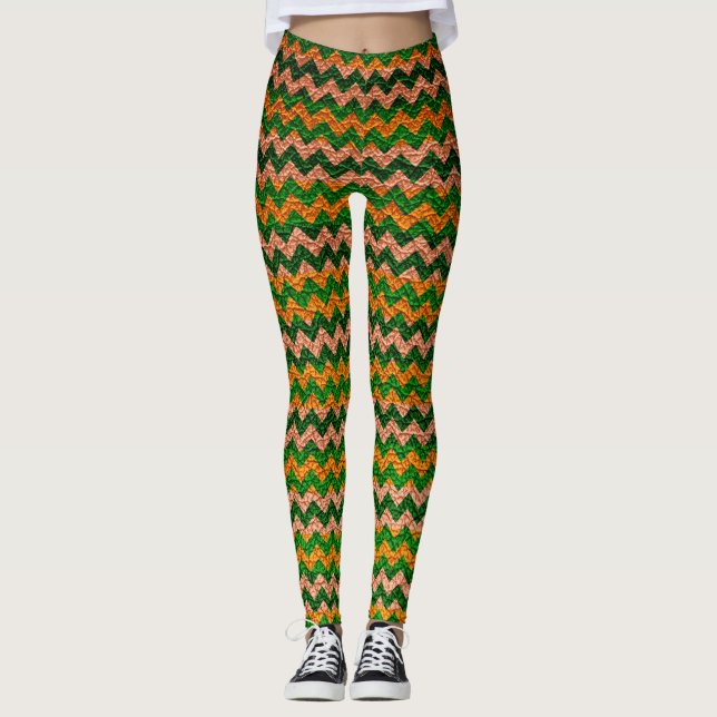 Leggings Chevron verde amarillo cuero moderno (Anverso)