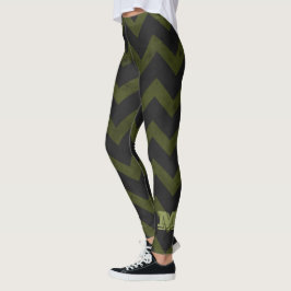 Leggings Chevron verde verde del ejército gris oscuro Monog