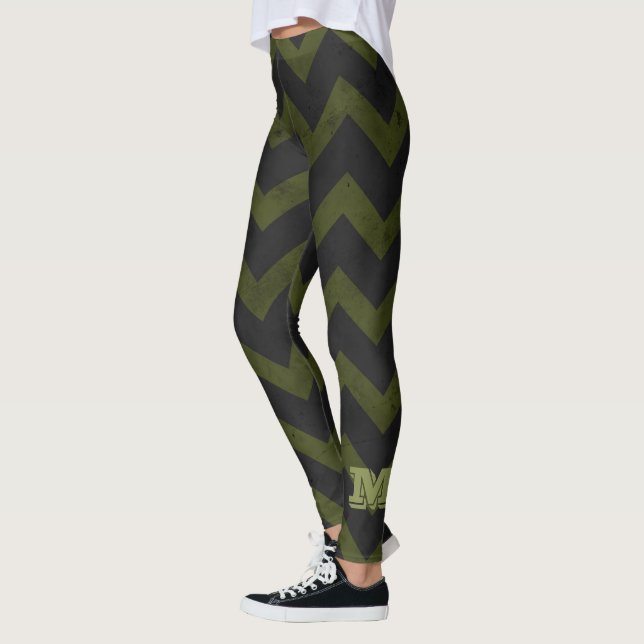 Leggings Chevron verde verde del ejército gris oscuro Monog (Izquierda)