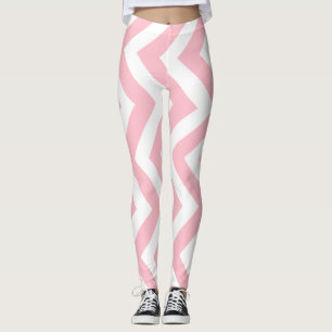 Leggings Chevron vertical de gran tamaño rosa y blanco