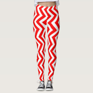 Leggings Chevron vertical de tamaño medio rojo y blanco