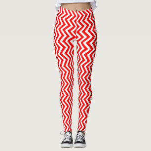 Leggings Chevron vertical de tamaño pequeño rojo y blanco