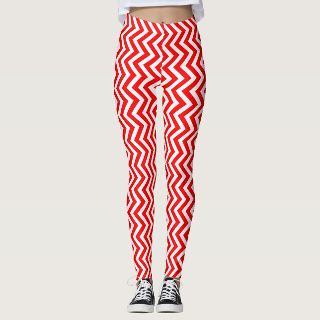Leggings Chevron vertical de tamaño pequeño rojo y blanco (Anverso)