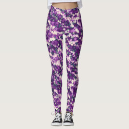 Leggings Chic Abstracto Patrón Floral Púrpura y Rosa Blanco