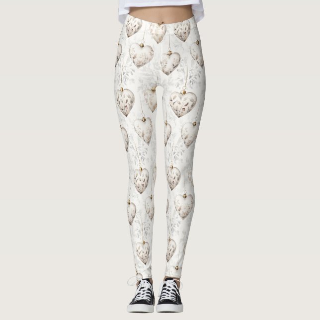Leggings Chic Cream Grey Hearts Ornaments (Anverso)
