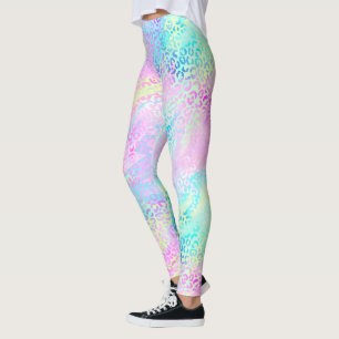 Leggings Chic Femenino Estampado Leopardo Arcoíris Brillo
