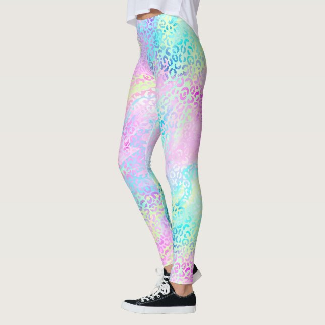 Leggings Chic Femenino Estampado Leopardo Arcoíris Brillo (Izquierda)
