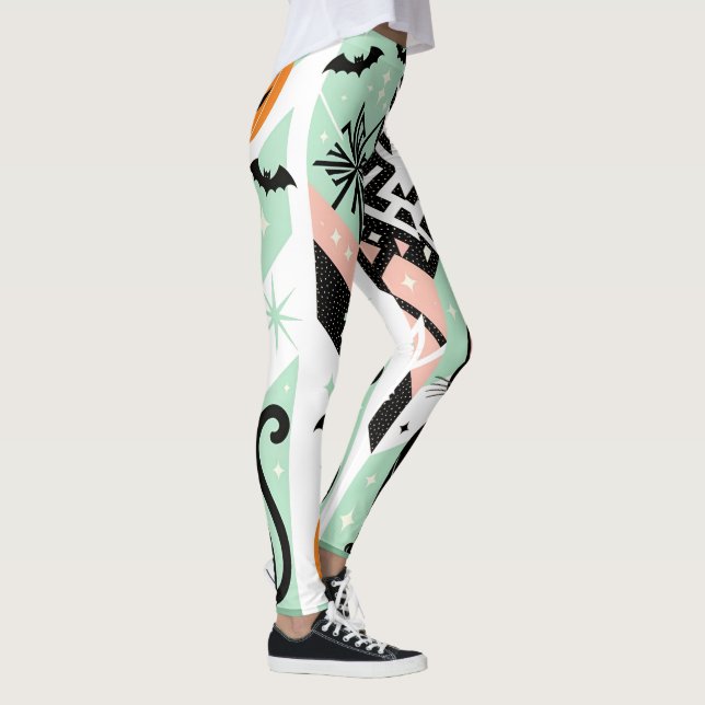 Leggings Chic Geometric Pastel Black Cat Pumpkin Halloween (Derecha)