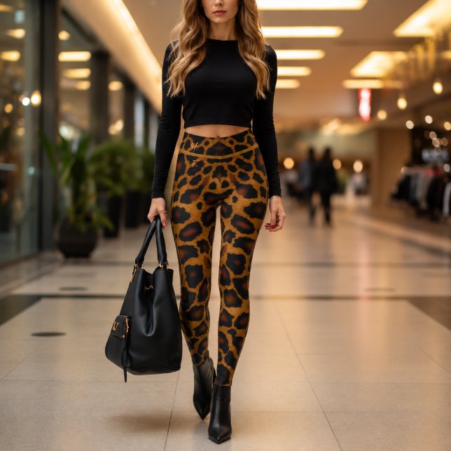 Leggings Chic Luxe Estampado de Leopardo Monogramado (Stylish Leopard-Print Leggings )