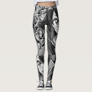 Leggings Chica Arte de Anime en B&W Dibujos animados en Mal