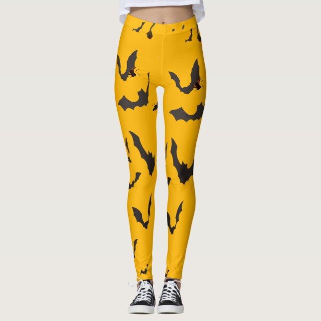 Leggings Chica Bat (Need a Halloween Costume Black Bats, Orange Background, with Matching Tank Top!)