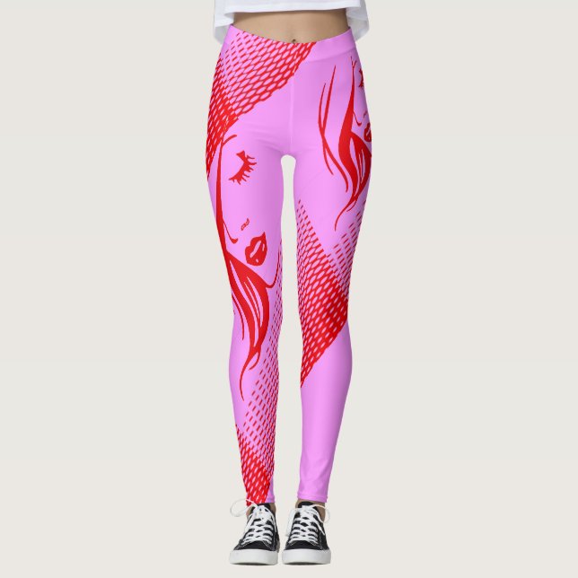 Leggings Chica Con El Pelo Largo En Rosa Con Rojo (Anverso)