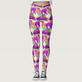 Leggings Chica Retro Hippy Groovy Car Heart 1960's 1970