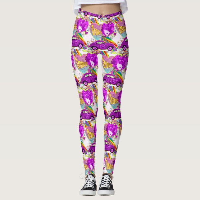 Leggings Chica Retro Hippy Groovy Car Heart 1960's 1970 (Anverso)
