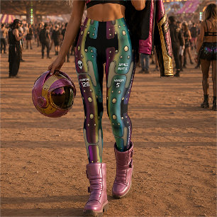 Leggings Chica Robot de Espacio de Metal Arcoíris Multicolo