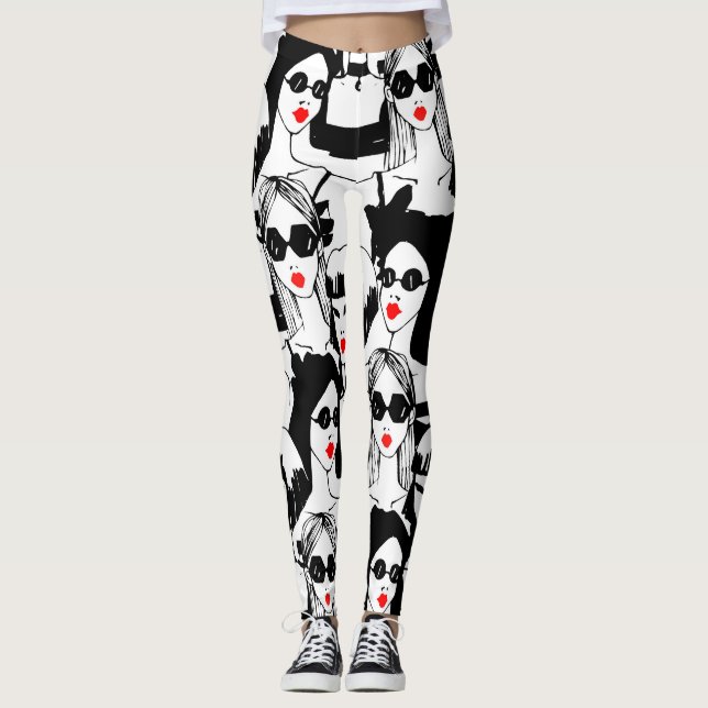 Leggings Chicas de moda, modelo, gafas de sol, patrón vinta (Anverso)