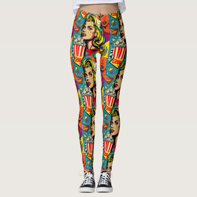 Leggings chicas de palomitas de arte pop (Anverso)