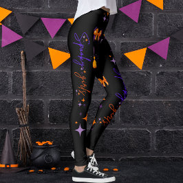 Leggings Chicas espeluznantes Halloween Naranja púrpura y n